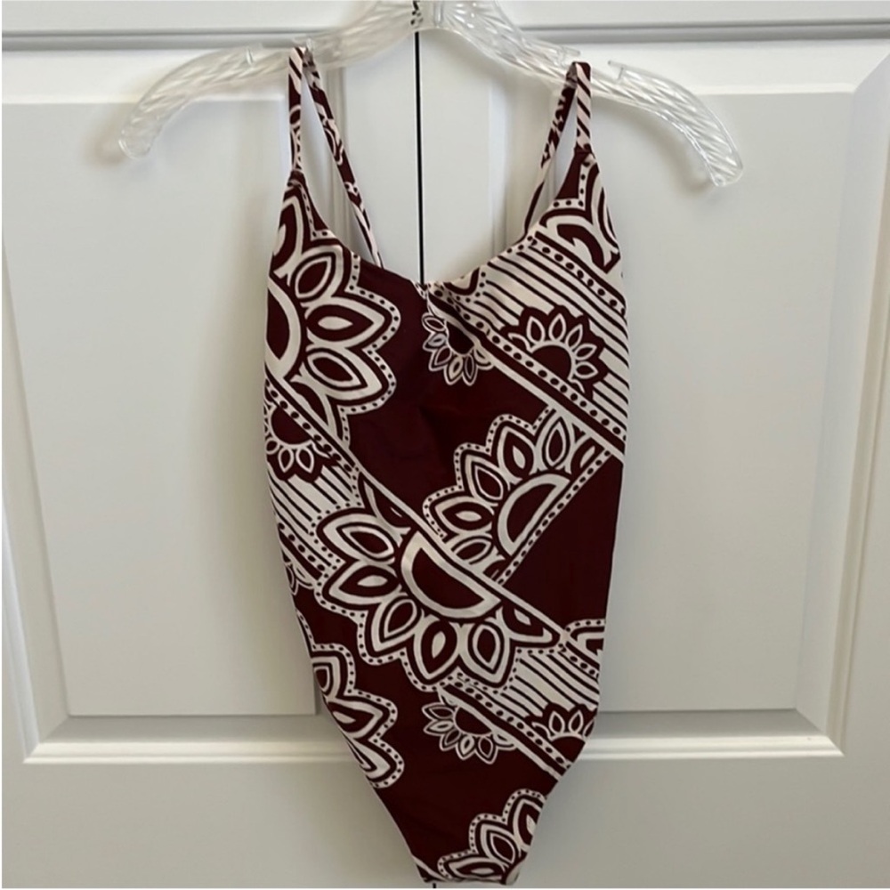 Aerie rusty floral high cut strappy one piece bathing suit